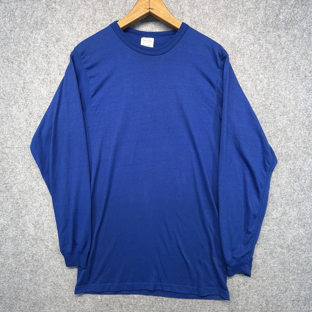 Vintage USA Made Duofold Long Sleeve COOLMAX T-Shirt Mens M Blue Crew Neck